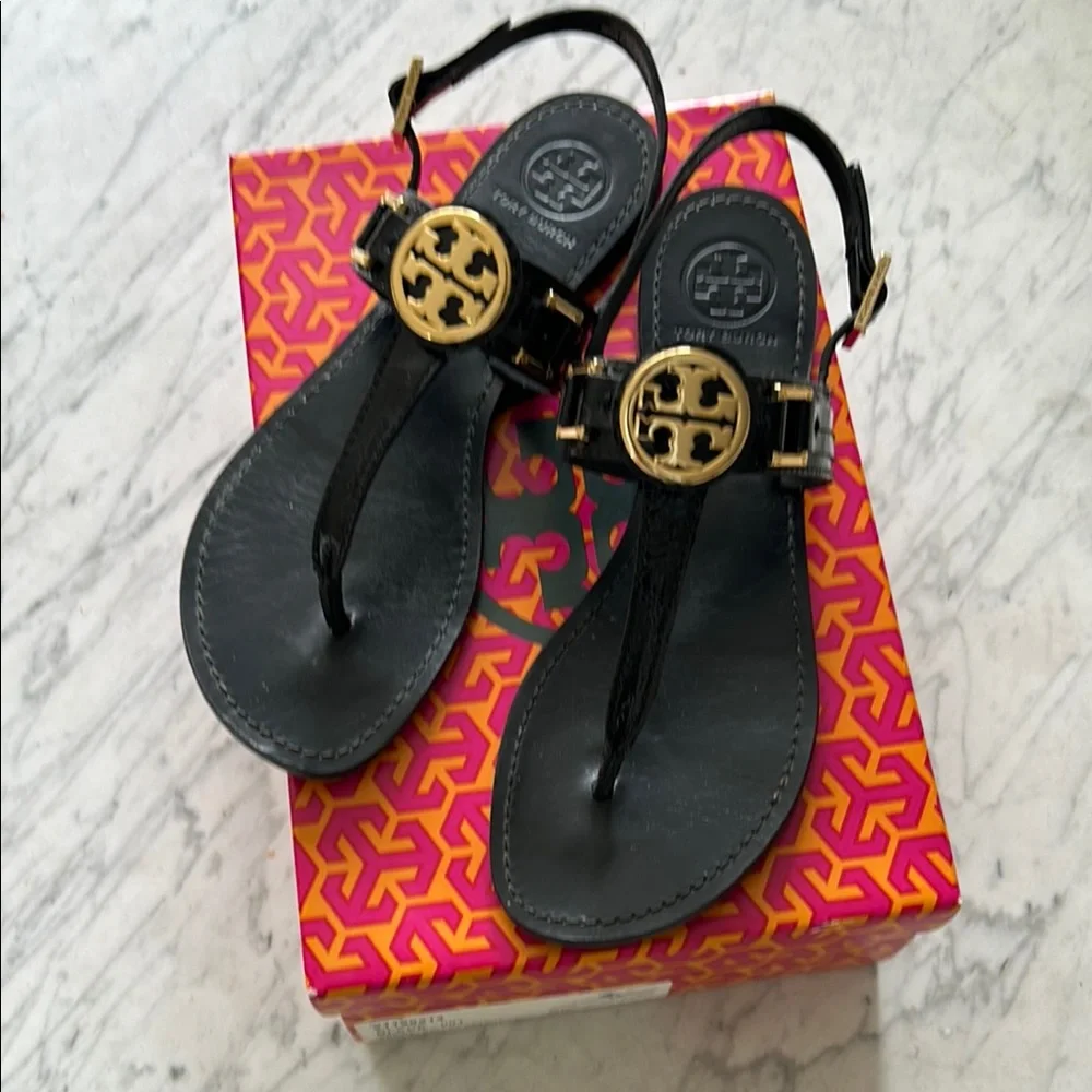 Tory Burch Black and Gold Sandals - Picture 2 of 4
